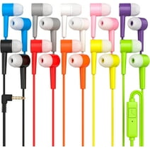 Redskypower Bulk Wired In-Ear Earbud Headphones with Remote and Microphone, 4ft Cord, L Shape 3.5mm Connector, 10 Pack Assorted