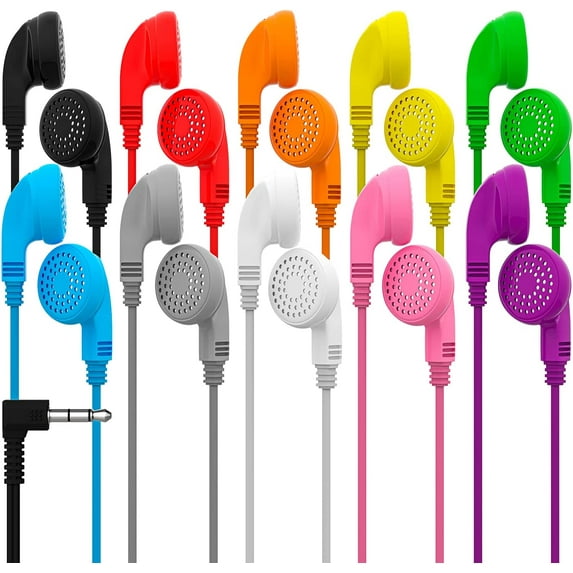 Redskypower Bulk Wired In-Ear Earphone Headphones, 4ft Cord, L Shape 3.5mm Connector, 50 Pack Assorted