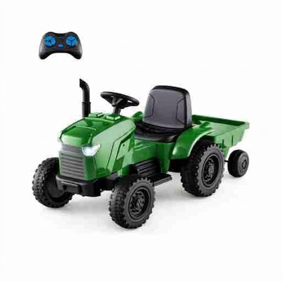 Redsmile 12V Kids Ride On Tractor with Trailer, 2-in-1 Electric Ride On Toy for Ages 3-8, Parental Remote Control, 3-Gear Shift, Dual 25W Motors, Farm Tractor for Boys Girls, Green
