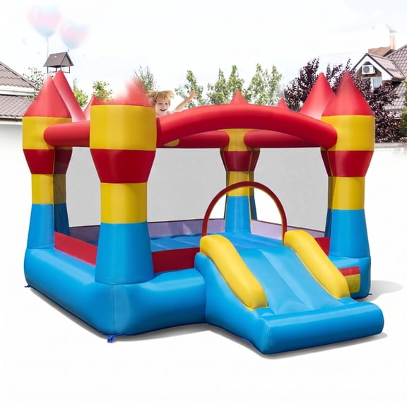 Redsmile 3-in-1 Kids Bouncer with Slide Large Jumping Area and Basketball Hoop without Blower for Children Backyard Garden Playtime Adventure