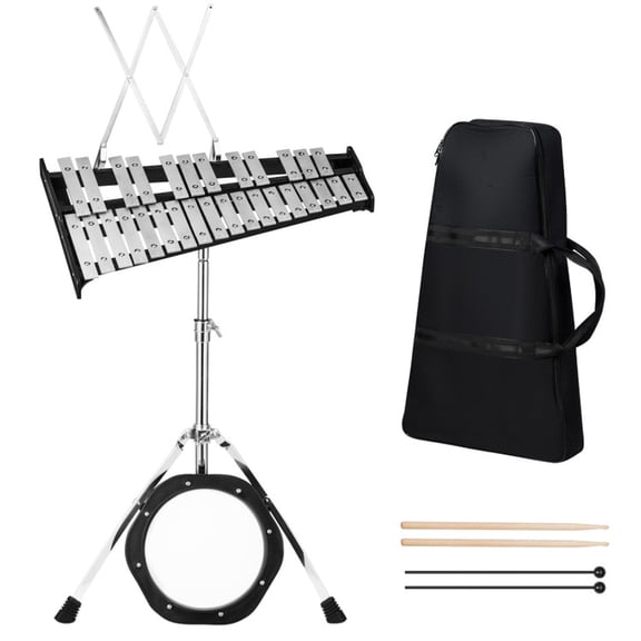Redsmile 30-Note Glockenspiel Percussion Set with Adjustable Stand and Mallets for Beginner Kids, Black