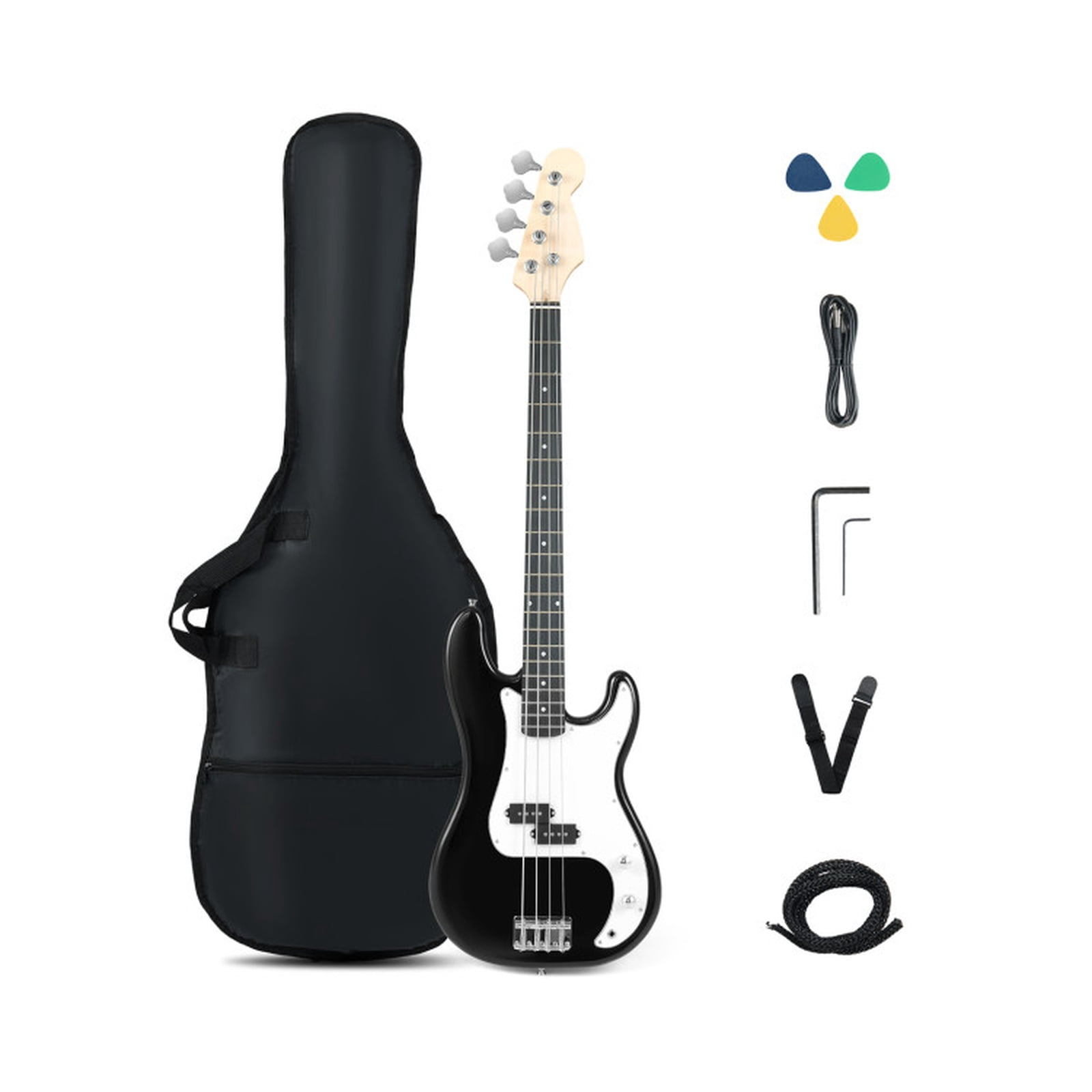 Redsmile 45.5-Inch Electric Bass Guitar with Double Pickups, Gig Bag, Truss Rod and Beginner Bundle, Black