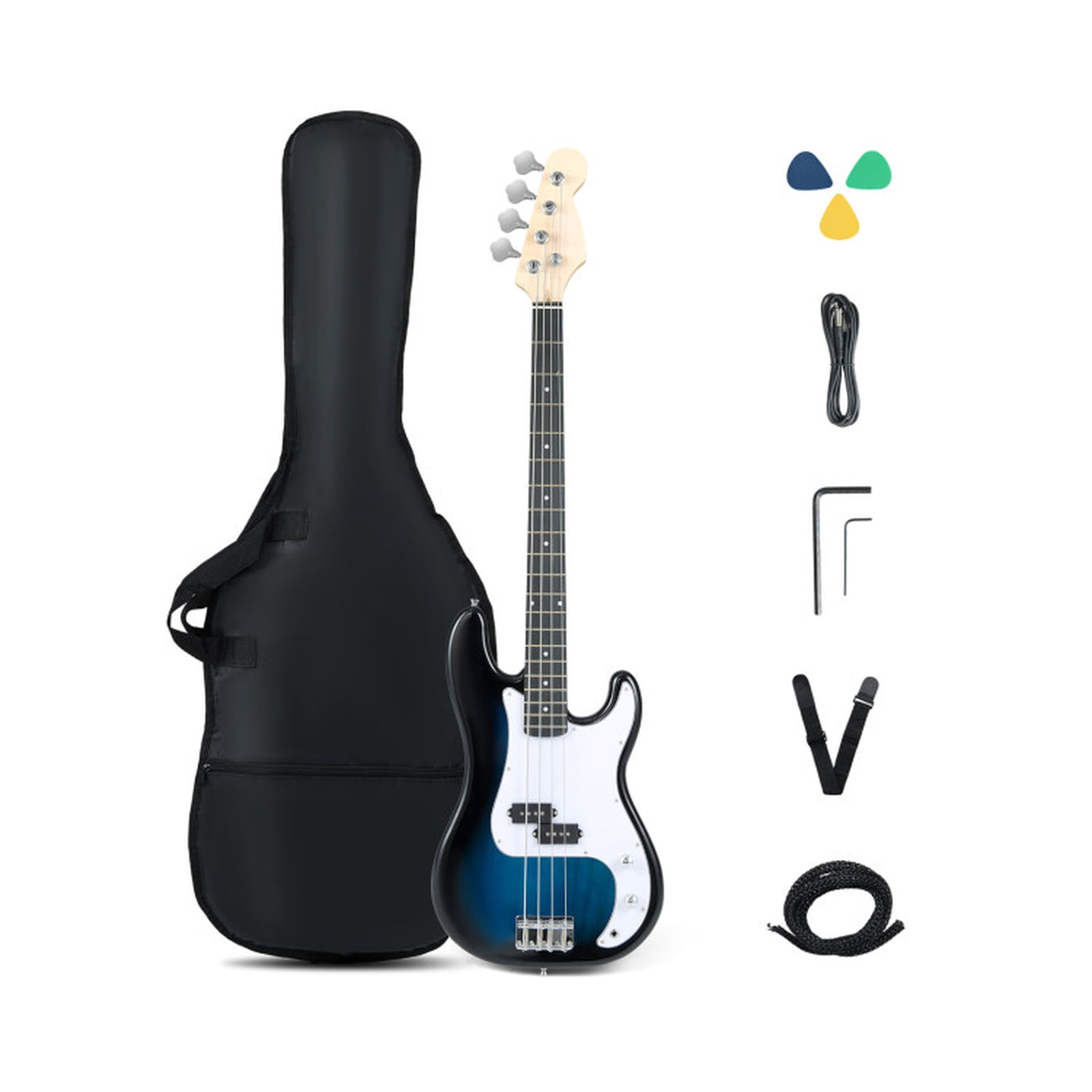 Redsmile 45.5-Inch Electric Bass Guitar with Double Pickups, Gig Bag, Truss Rod and Beginner Bundle, Blue