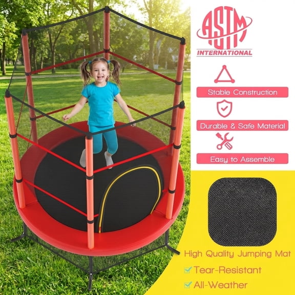 Redsmile 55 Inch Kids Recreational Trampoline Bouncing Jumping Mat with Enclosure Net - Red - Outdoor Recreation