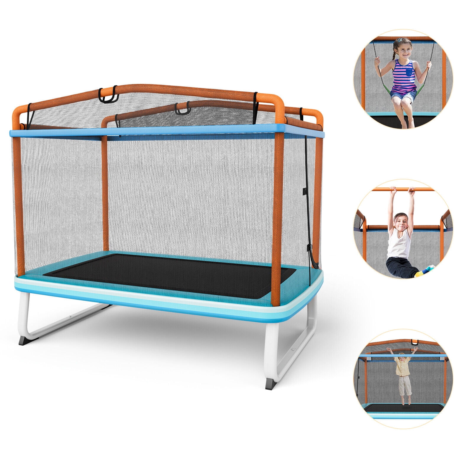 Redsmile 6 Feet Rectangle Trampoline with Swing Horizontal Bar and Safety Net-Orange - Premium PE Safety Enclosure for Kids Outdoor Play