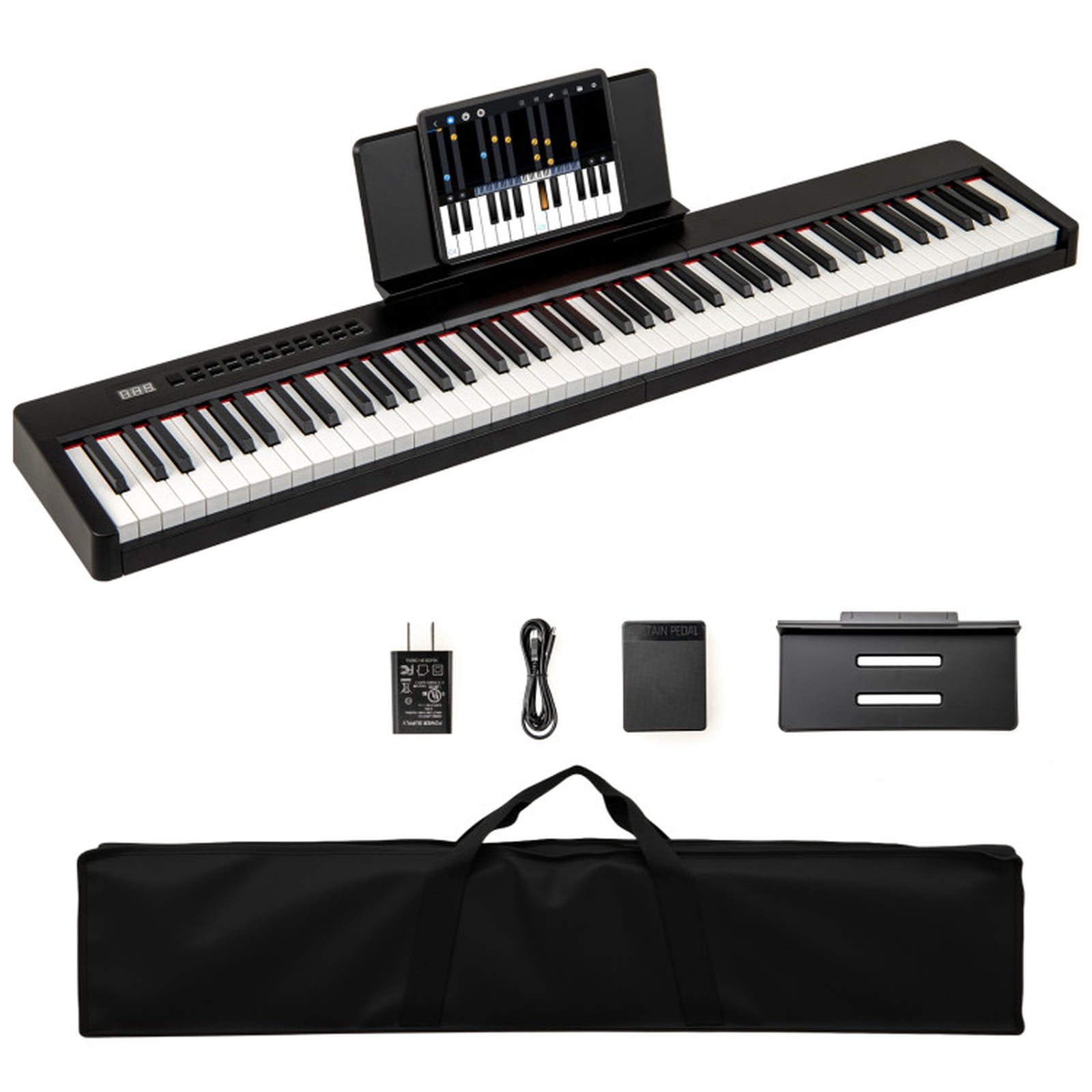 Redsmile 88-Key Velocity-Sensitive Digital Piano with Dual Keyboard, Recording and Black Wood-Texture Cabinet, Black