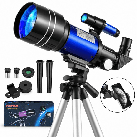 Redsmile Telescope for Kids and Adults, 70mm Aperture 300mm Refractor Telescope for Beginners, High Powered 20x to 150x, 3x Barlow, Phone Adapter, AZ Tripod, Portable Astronomy for Stargazing, Blue