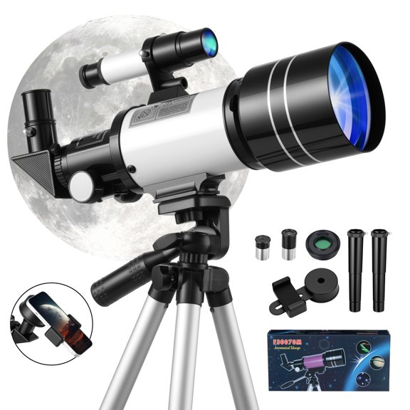 Redsmile Adults Telescope for Astronomy Beginners, 70mm Aperture 300mm Refractor Telescope with Tripod and Phone Adapter, 20x to 150x Magnification, White