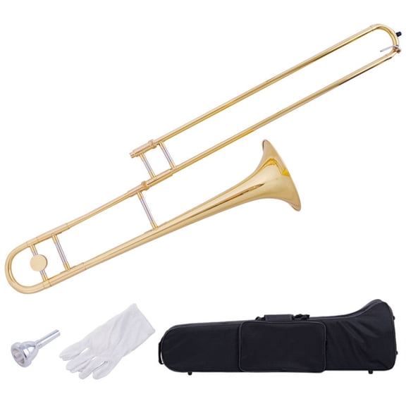 Redsmile B-Flat Tenor Trombone Beginner Set with Brass Body, Standard Mouthpiece and Padded Carrying Case, Gold