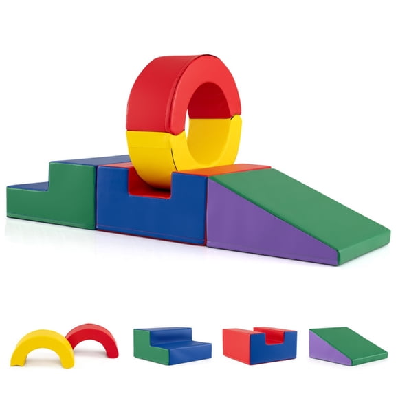 Redsmile Foam Climbing Toys for Kids, 5-Piece Soft Climb Set with Stairs and Slide, Large Indoor Toddler Climbing Gym, Multicolor