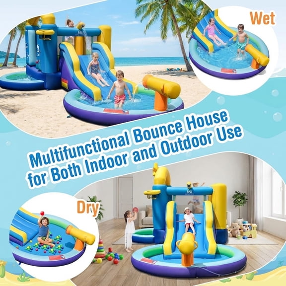 Redsmile Inflatable Ocean-Themed Bounce House with 680W Blower and 2 Pools - Blue - Kids Birthday Party