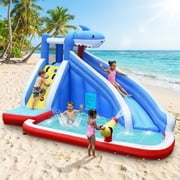 Redsmile Inflatable Shark Bounce House with Water Slide and Climbing Wall without Blower - Multicolor