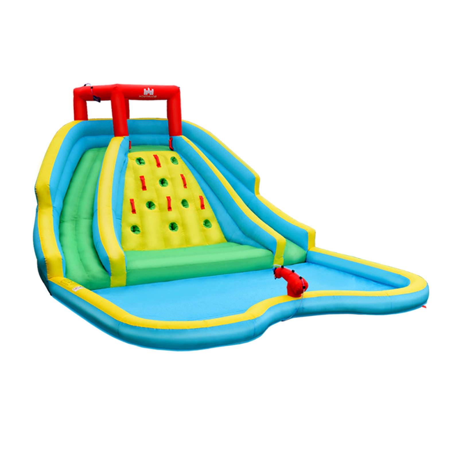 Redsmile Inflatable Water Park Bounce House with Double Slide and Climbing Wall with 735W Blower - Multicolor