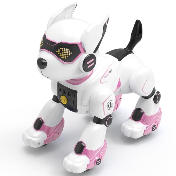Redsmile Interactive Robot Dog Toy for Kids, Smart Robotic Pet with Voice and Remote Control, Gesture Touch Sensing, LED Eyes, Programmable STEM Puppy Toy Gift for Boys and Girls, Pink