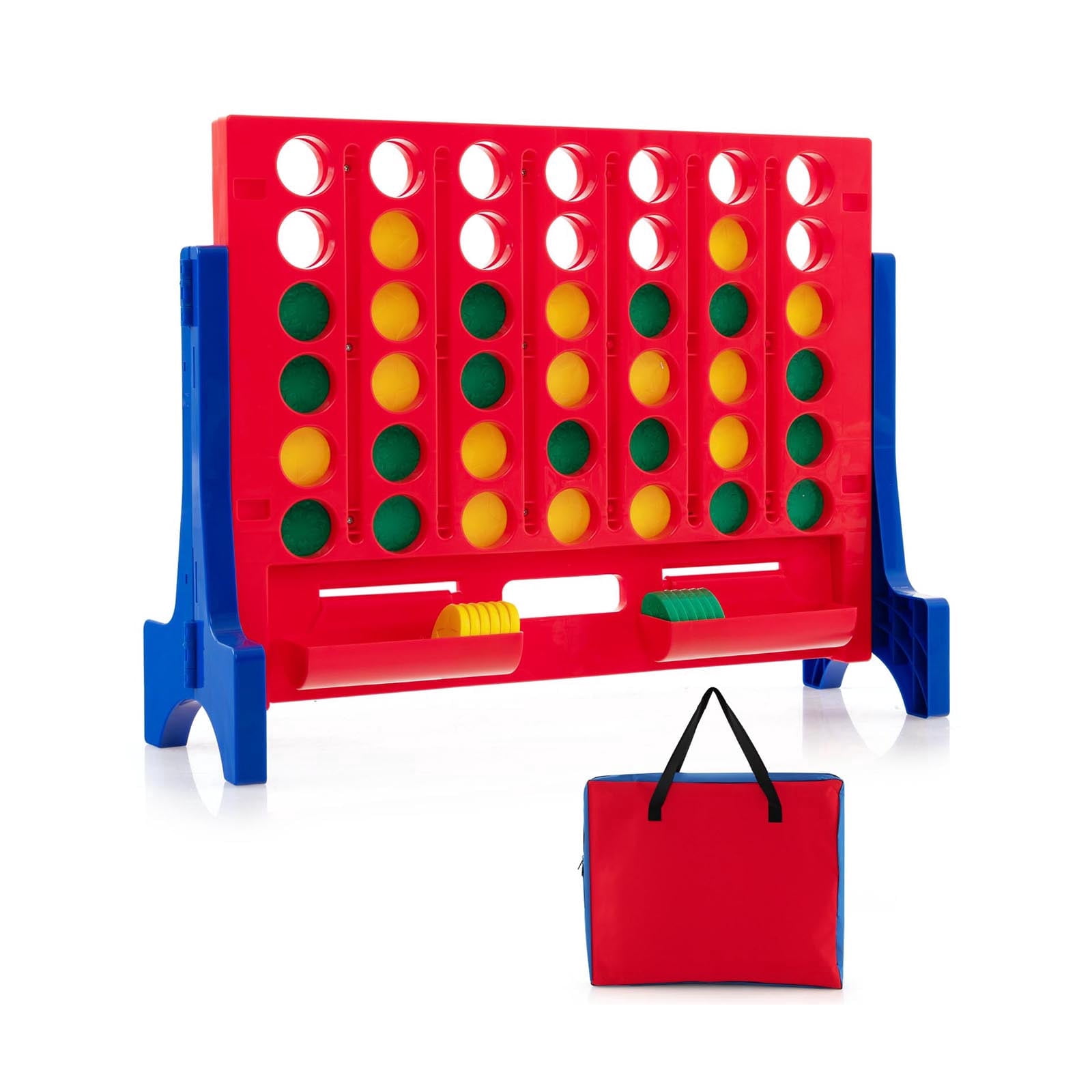Redsmile Jumbo 4-to-Score Connect Game Set with Carrying Bag and 42 Coins in Blue - Family Game Night Entertainment for All Ages Indoor Outdoor Yard Party Fun
