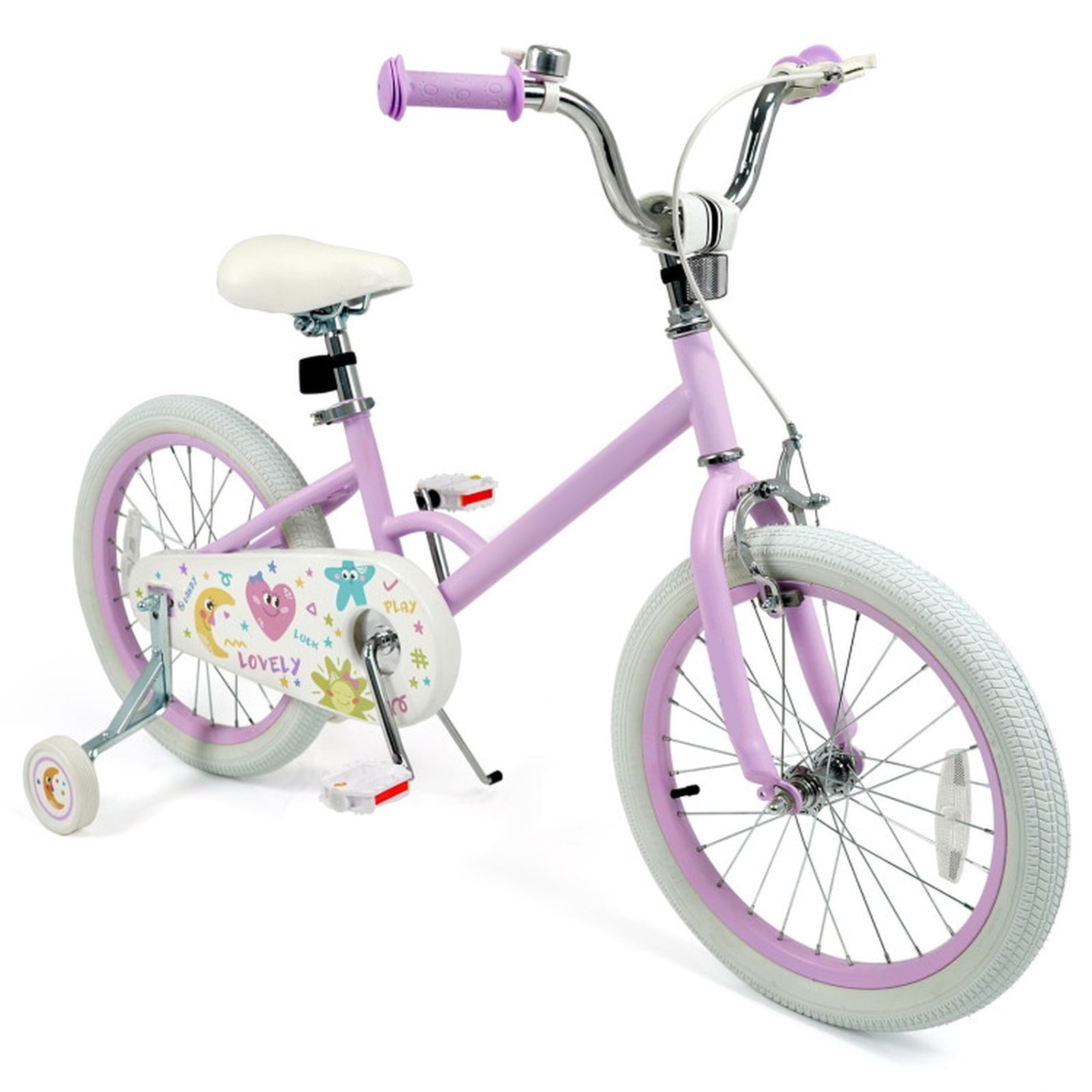 Redsmile Kids Bike 12 Inch with Adjustable Seat and Training Wheels for Boys Girls Ages 3-8, Stars & Moon Design Children Bicycle with Front Handbrake, Kids Bicycle 12in, Purple
