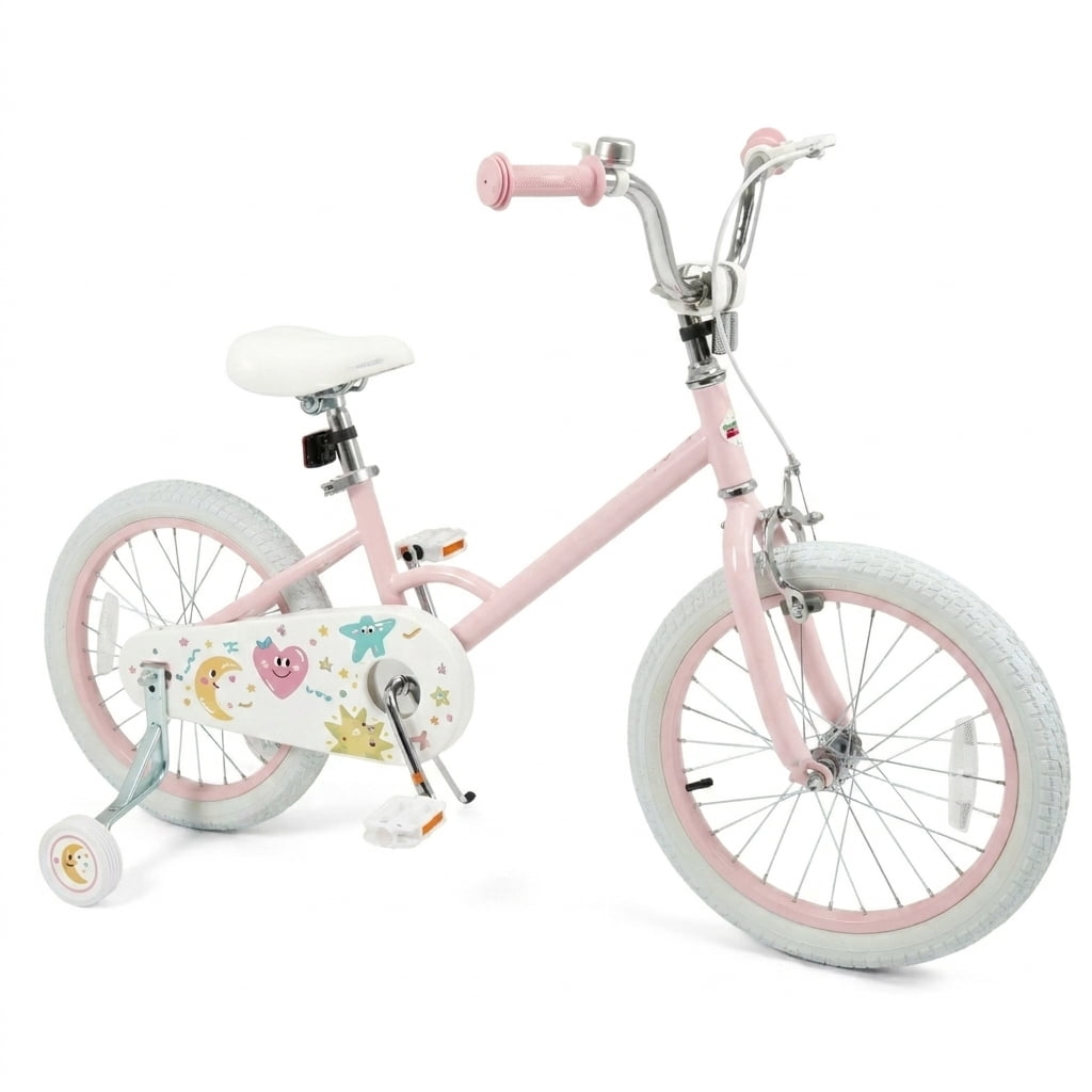 Redsmile Kids Bike 12 Inch for Boys Girls Ages 3-8, Adjustable Toddler Bicycle with Training Wheels and Stars & Moon Design, Height-Adjustable Seat, 110 lb Capacity, Pink