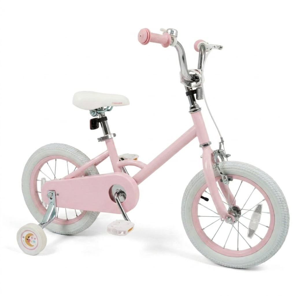 Redsmile Kids Bike 12 Inch for Boys Girls Ages 3-8, Adjustable Toddler Bicycle with Training Wheels and Stars & Moon Design, Height-Adjustable Seat, 110 lb Capacity, Pink