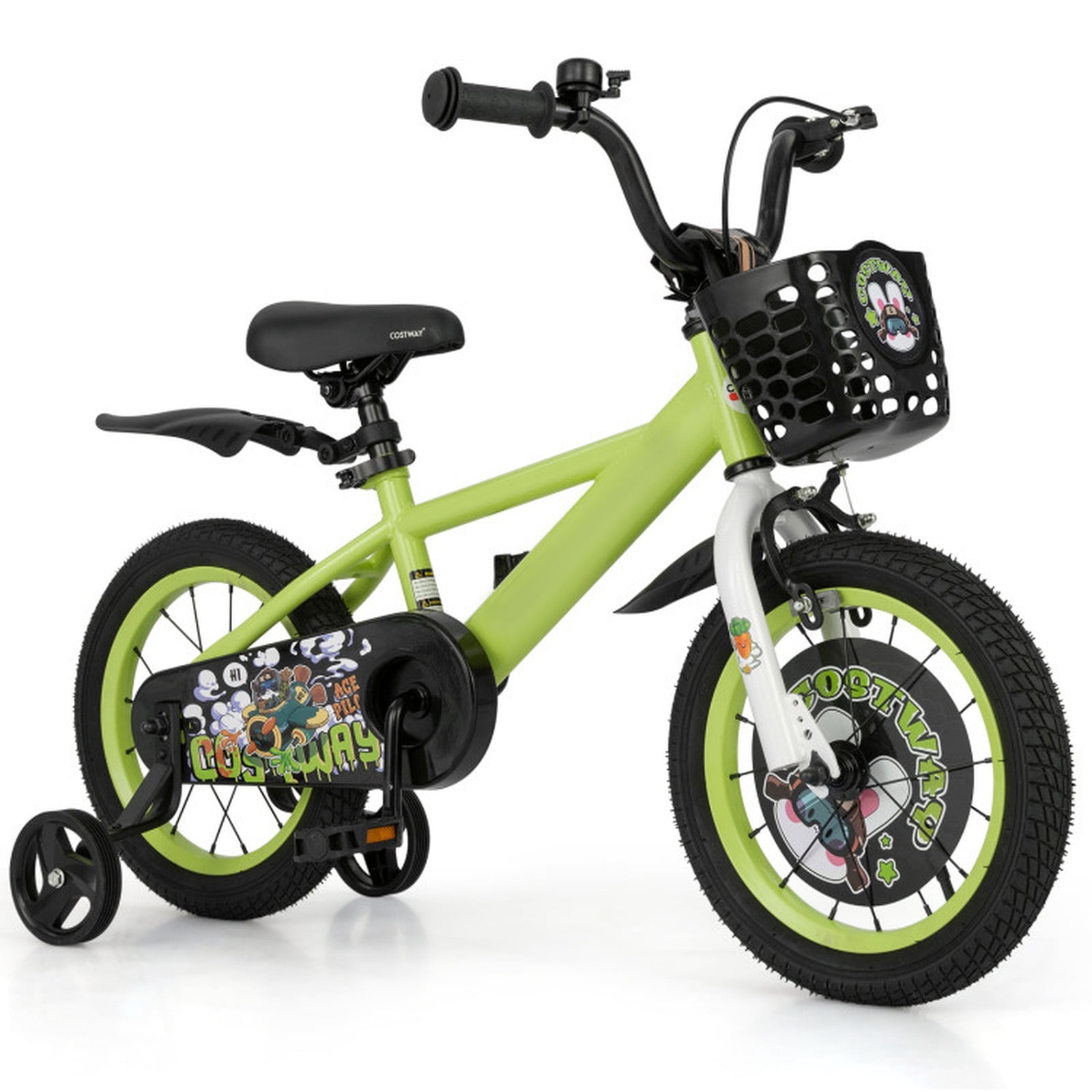 Redsmile Kids Bike 12 Inch with Detachable Training Wheels for 3-4 Years Old Boys Girls, Adjustable Kids Bicycle with Storage Basket, Handbrake and Coaster Brake, 12" Toddler Bike, Green
