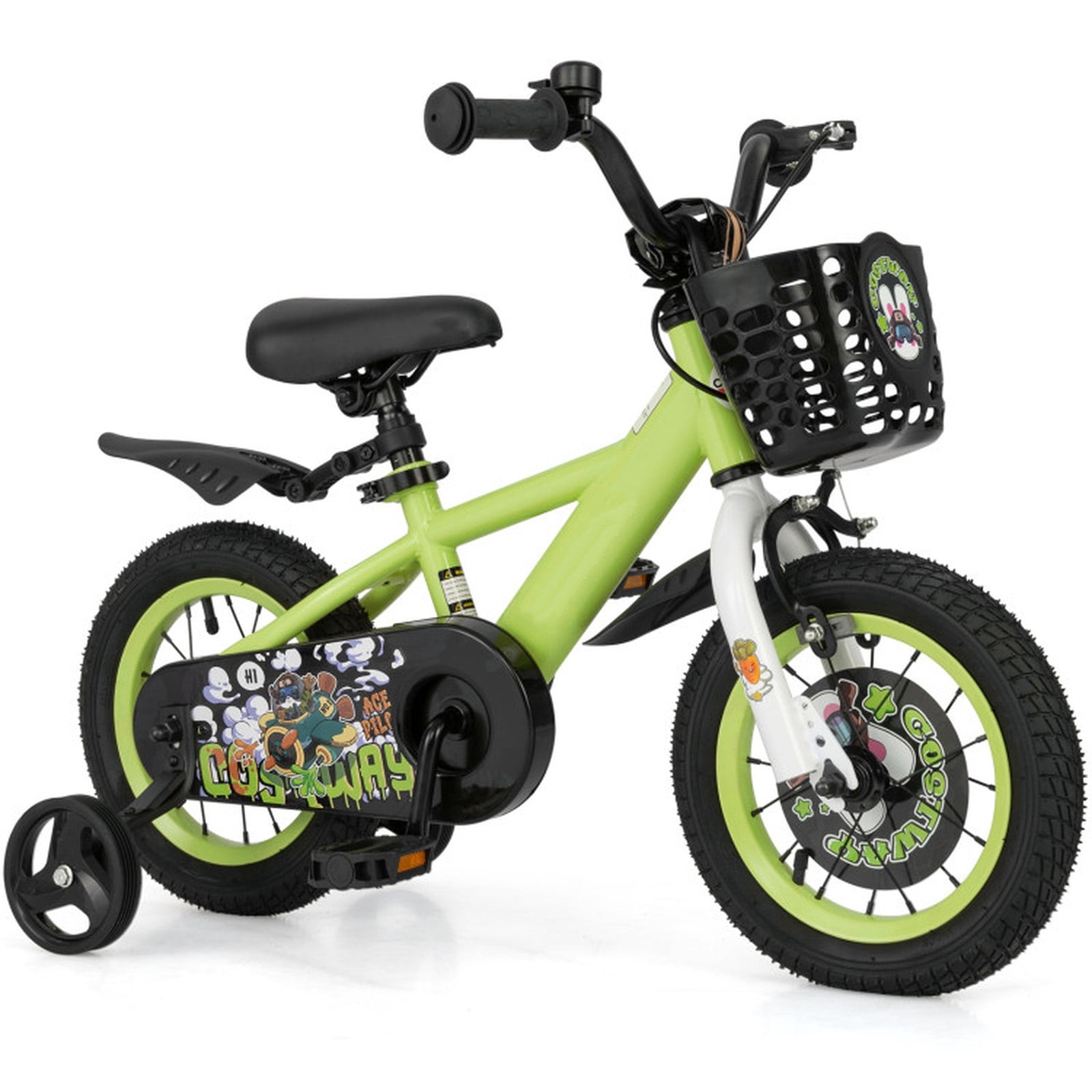 Redsmile Kids Bike 12 Inch with Detachable Training Wheels for 3-4 Years Old Boys Girls, Adjustable Kids Bicycle with Storage Basket, Handbrake and Coaster Brake, 12" Toddler Bike, Green