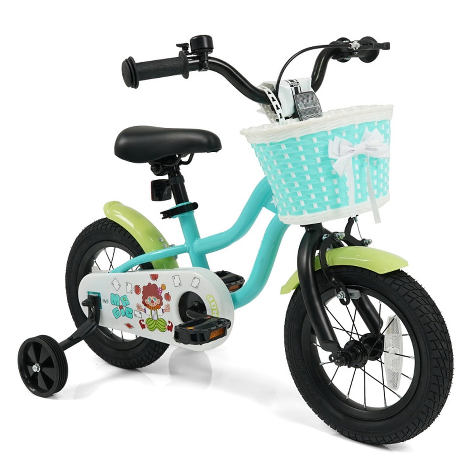 Redsmile Kids Bike 12 Inch with Training Wheels and Basket for Boys Girls Ages 3-4, Toddler Bicycle with Adjustable Seat, Coaster Brake, Beginner Trainer Bike, Green