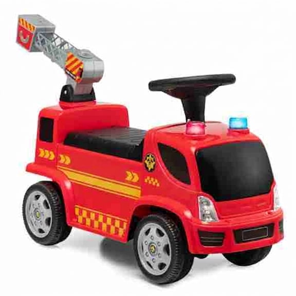 Redsmile Kids Push Ride On Fire Truck for Toddlers Ages 18-36 Months, Foot-to-Floor Ride On Fire Engine with Ladder, Bubble Maker, Working Headlights and Steering Wheel, 44 lbs Capacity, Red