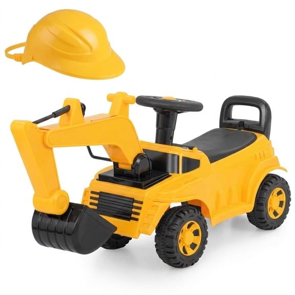 Redsmile Kids Ride On Excavator Digger Ride On Toy for Toddlers 19-36 Months, Sit-and-Scoot Construction Vehicle with Adjustable Working Shovel and Wide 6-Inch Wheels, Yellow, Yellow