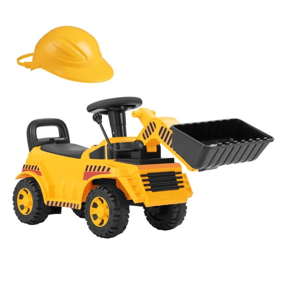 Redsmile Kids Ride On Excavator Digger Toy for Toddlers 19-36 Months, Push Sit-On Construction Truck with 360 Adjustable Bucket, 6-Inch Wheels and Safety Helmet, Ride On Excavator Digger, Yellow