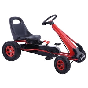 Redsmile Kids Ride On Pedal Go Kart, 4 Wheel Pedal Powered Racer Car for Kids Ages 3 and Up, Outdoor Ride On Toy with Rubber Tires and 66 lbs Capacity, Adjustable Kids Go Kart, Red