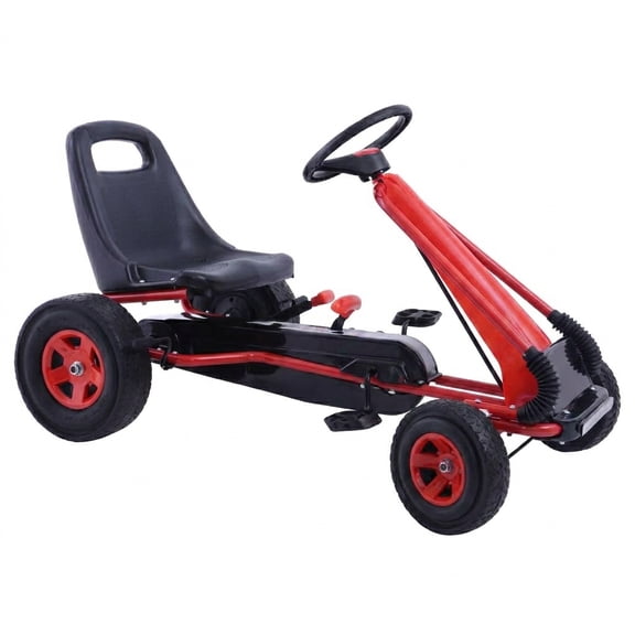 Redsmile Kids Ride On Pedal Go Kart, 4 Wheel Pedal Powered Racer Car for Kids Ages 3 and Up, Outdoor Ride On Toy with Rubber Tires and 66 lbs Capacity, Adjustable Kids Go Kart, Red