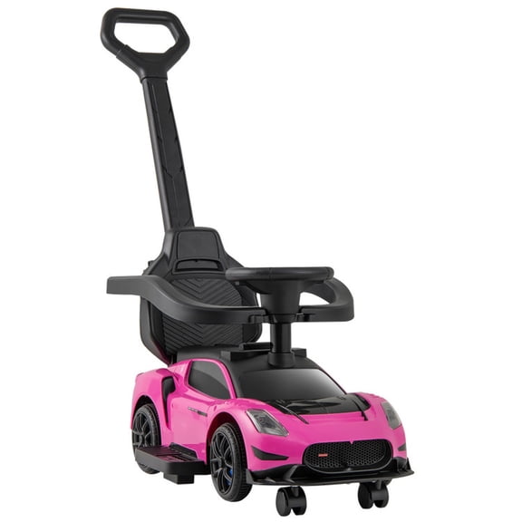 Redsmile Kids Ride On Push Car, 3-in-1 Toddler Sliding Car for Ages 18-60 Months, Maserati Styled Ride On Toy with Parent Push Handle, Music Steering Wheel and Foot-to-Floor Scooting, Pink