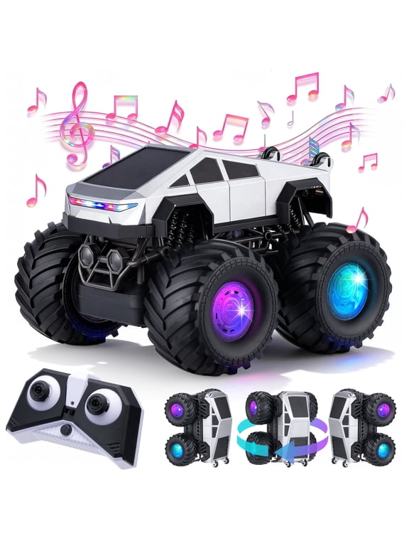 Remote Control Car,2.4GHz Amphibious RC Cars,1:18 Waterproof Cyber Truck with LED Lights,360 Rotatable Monster Truck Toys