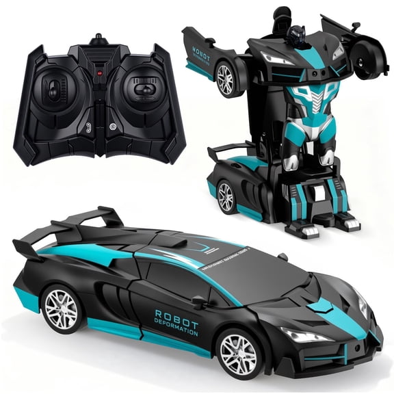 Redsmile Remote Control Car for Boys, 1:18 Scale RC Deformation Robot Car with LED Lights and 360 Degree Rotation, One-Key Deformation Stunt Car Toy Gift for Kids Ages 4-8, Black