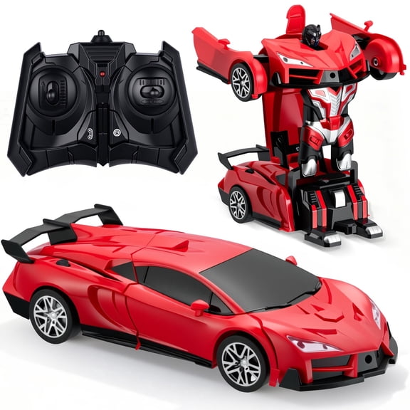 Redsmile Remote Control Car for Kids, 1:18 Scale RC Deformation Robot Car with 360 Degree Rotation and LED Lights, One-Key Deformation Sports Car Stunt Toy Gift for Boys, Black
