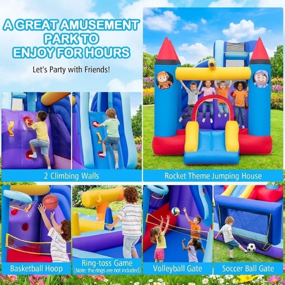 Redsmile Rocket Theme Inflatable Water Slide Park - Multicolor - Kids Birthday Party - Backyard Fun - Summer Play