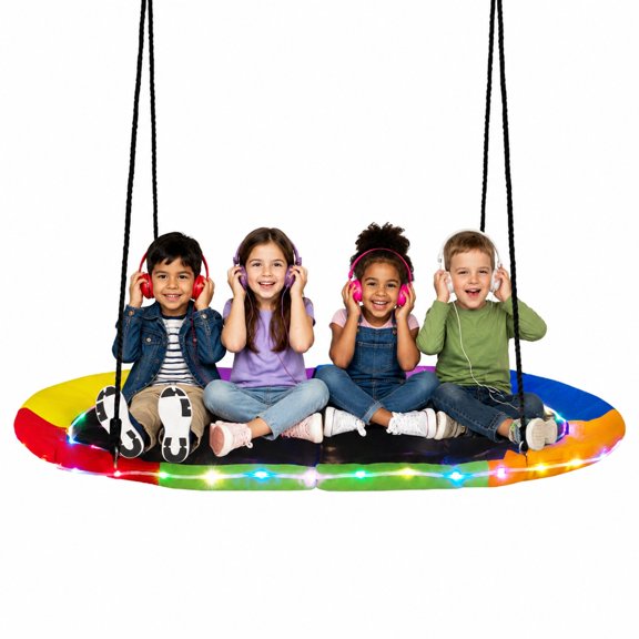 Redsmile Saucer Tree Swing LED Light Outdoor Swing Seat with Adjustable Ropes 700 lbs Weight Capacity for Kids & Adults