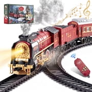 Redsmile Train Set,Remote Control Trains for Set for Kids with Smokes, Lights and Sound,Toy Train Set for Under Christmas Tree, Holiday Birthday Gift for Boys and Girls