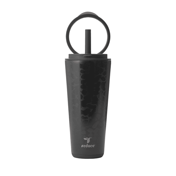 Reduce 30oz Halo Spill-Proof Tumbler with Flip-Up Handle, Black Cheetah