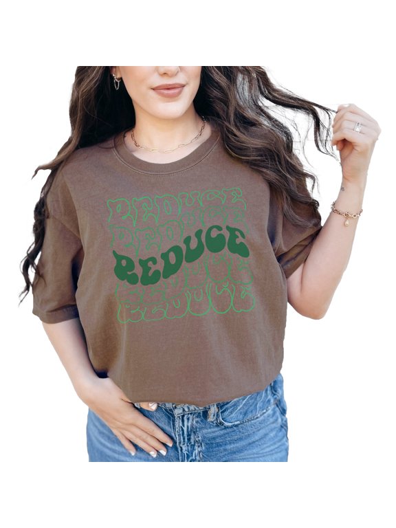 Reduce, Caring for the Environment Themed, Groovy Retro Wavy Text, Espresso Comfort Colors T-Shirt, Small