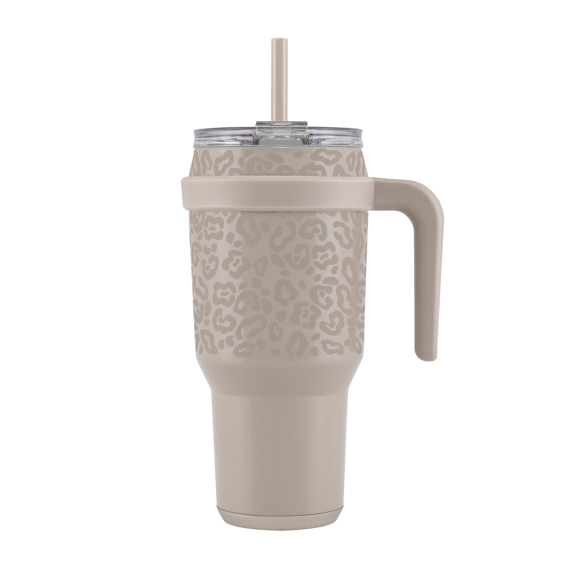 Reduce Slim Cold1 40 oz Tumbler with Straw, Lid & Handle - Insulated Stainless Steel, Sand Leopard