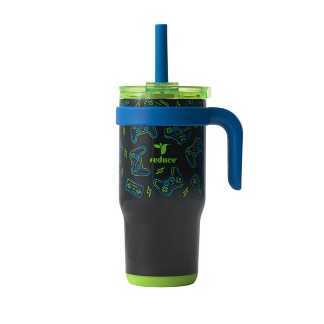 Reduce Coldee Kids Tumbler Spill-Proof Straw & Handle. Insulated Stainless Steel 18 oz, Gamer Glow