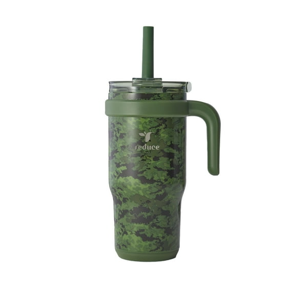 Reduce Coldee Kids Tumbler Spill-Proof Straw & Handle. Insulated Stainless Steel 18 oz, Green Camo
