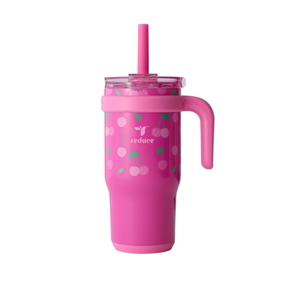 Reduce Coldee Kids Tumbler with Spill-Proof Straw & Handle. Insulated Stainless Steel 18 oz, Cheeky Cherries