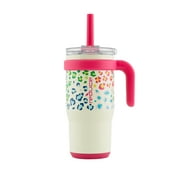 Reduce Coldee Kids Tumbler with Straw & Handle. Insulated Stainless Steel 18 oz, Cheetah Pink