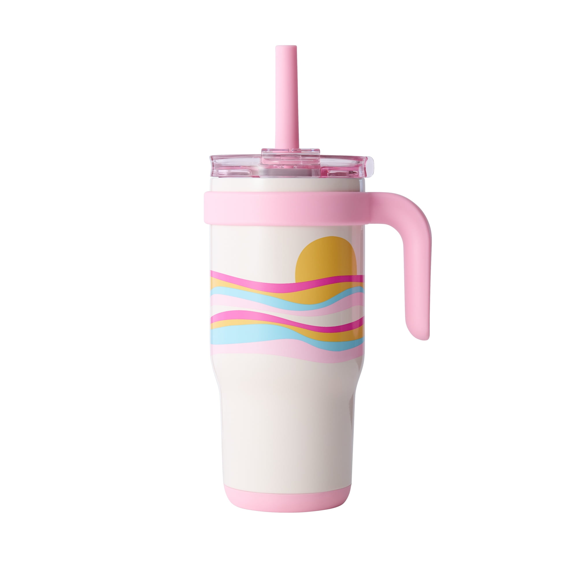reduce 14 oz Coldee beker met handvat voor kinderen, lekvrije geïsoleerde roestvrijstalen mok met deksel en rietje - morsbestendig kauwbestendig rietje 2 stuks
