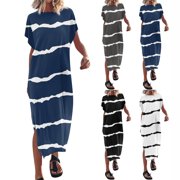 Reduce Dress! YANXIAO 2023 Women's Short Sleeve O Neck Slit Floral Print S,M,L,Xl,Xxl