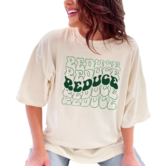 Reduce, Environmentalist or Nature Lover Themed, Groovy Retro Wavy Text, Ivory Comfort Colors T-Shirt, Medium