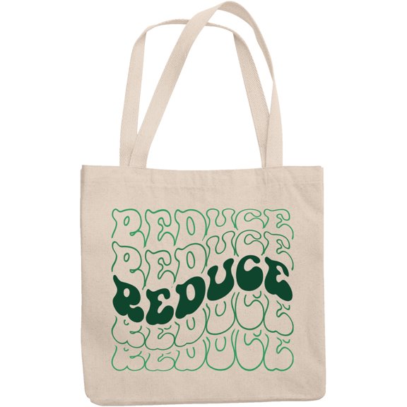 Reduce, Environmentalist or Nature Lover Themed, Groovy Retro Wavy Text Merch Gift, 12oz Canvas Tote Bag