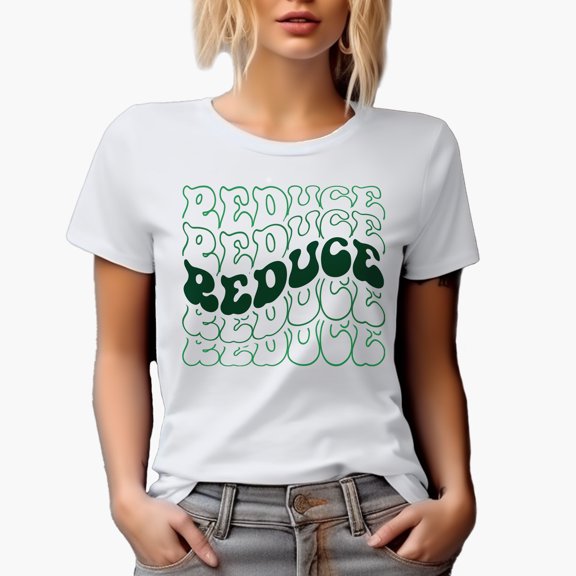 Reduce, Environmentalist or Nature Lover Themed, Groovy Retro Wavy Text Merch Gift, White T-Shirt, Small
