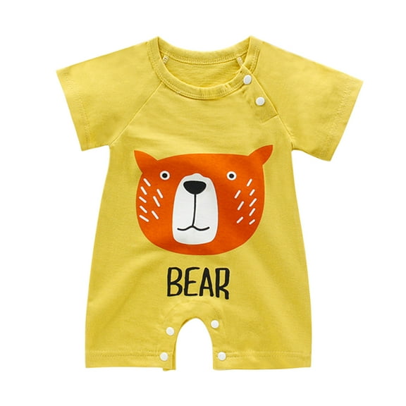 Reduce!Herrnalise Baby Boys Girls Clothes Newborn Toddler Cartoon Bodysuit Summer Short Sleeve One-piece Romper Jumpsuit Yellow